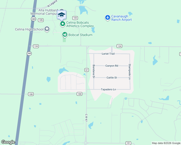 map of restaurants, bars, coffee shops, grocery stores, and more near 3010 Bandana Drive in Celina