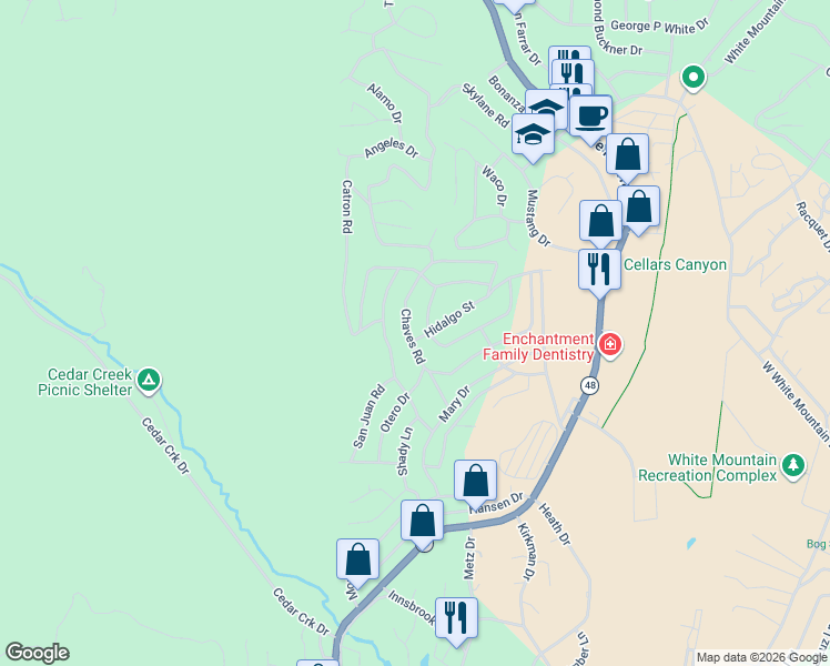 map of restaurants, bars, coffee shops, grocery stores, and more near 206 Chaves Road in Ruidoso