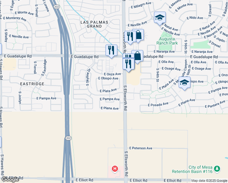 map of restaurants, bars, coffee shops, grocery stores, and more near 9116 East Pampa Avenue in Mesa
