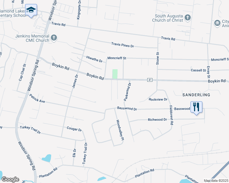 map of restaurants, bars, coffee shops, grocery stores, and more near 2350 Boykin Road in Augusta
