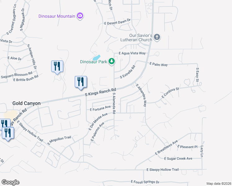 map of restaurants, bars, coffee shops, grocery stores, and more near 6038 South Alameda Road in Gold Canyon