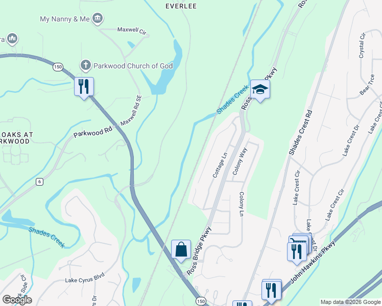 map of restaurants, bars, coffee shops, grocery stores, and more near 2091 Alabama 150 in Bessemer