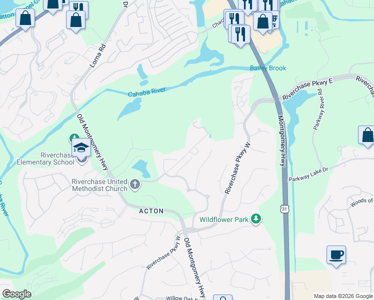 map of restaurants, bars, coffee shops, grocery stores, and more near 1827 Lemon Mint Circle in Hoover