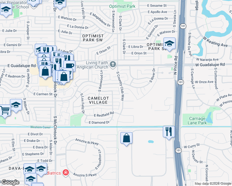 map of restaurants, bars, coffee shops, grocery stores, and more near 952 East Lodge Drive in Tempe