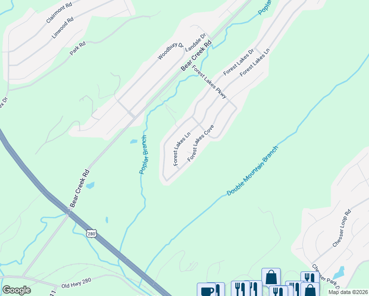 map of restaurants, bars, coffee shops, grocery stores, and more near 2022 Forest Lakes Lane in Sterrett