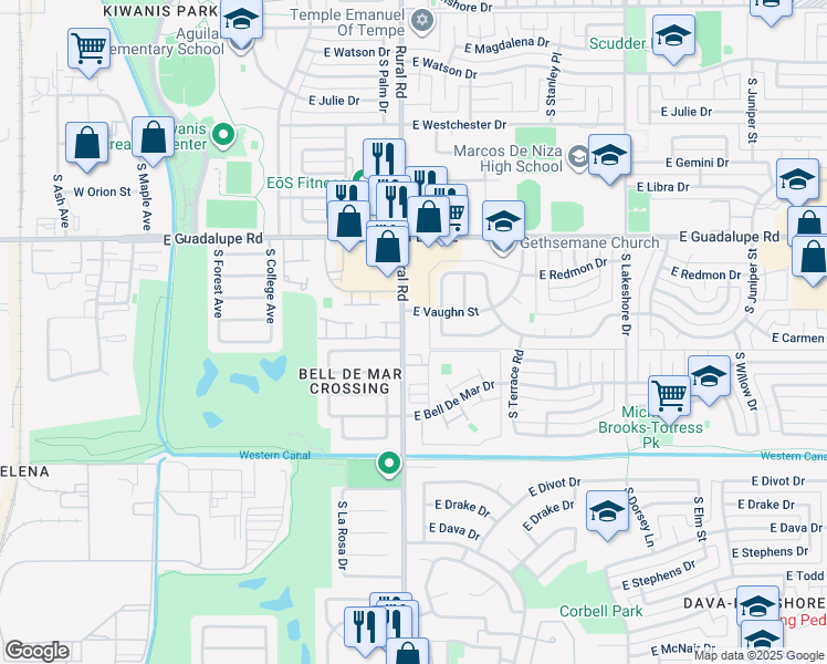map of restaurants, bars, coffee shops, grocery stores, and more near 811 East Carmen Street in Tempe