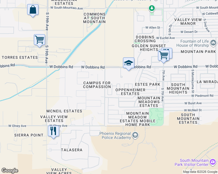 map of restaurants, bars, coffee shops, grocery stores, and more near 9434 South 14th Avenue in Phoenix