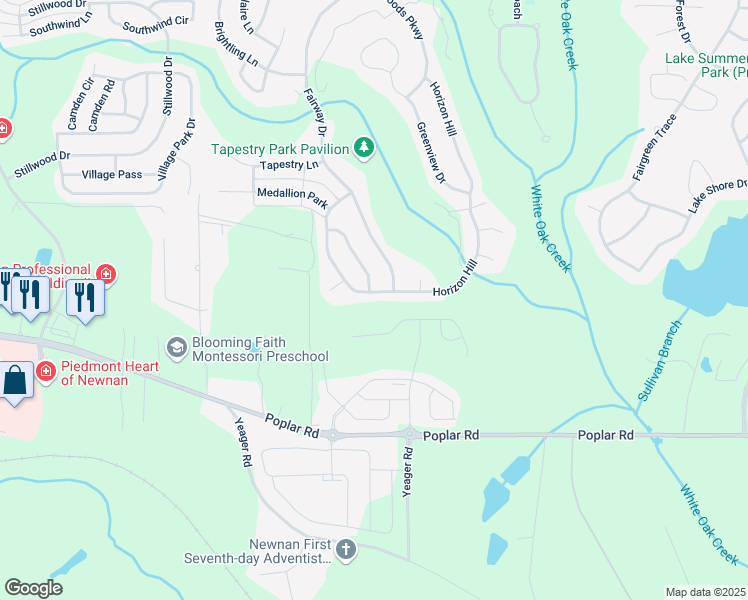 map of restaurants, bars, coffee shops, grocery stores, and more near Chapel Hill Parkway in Coweta County