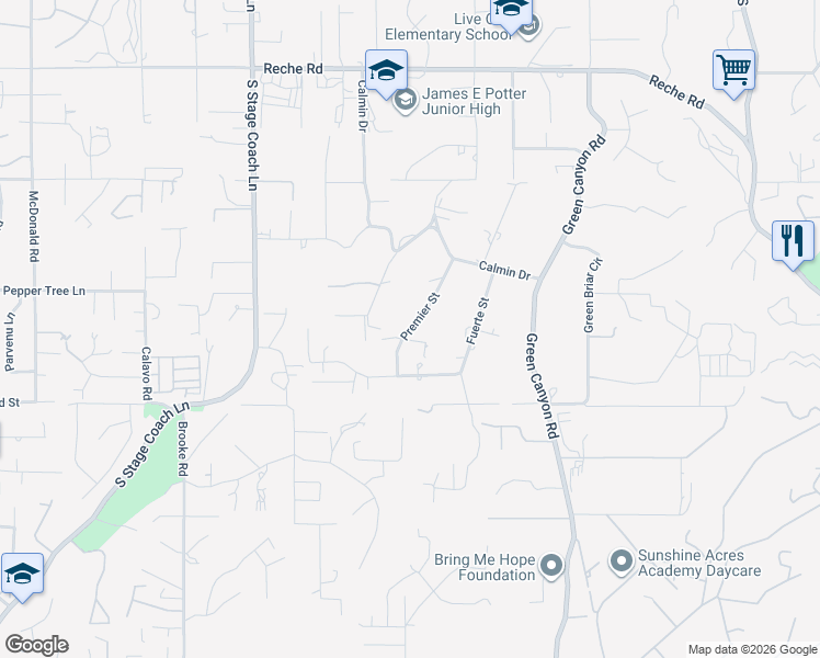 map of restaurants, bars, coffee shops, grocery stores, and more near 1815 Premier Street in Fallbrook