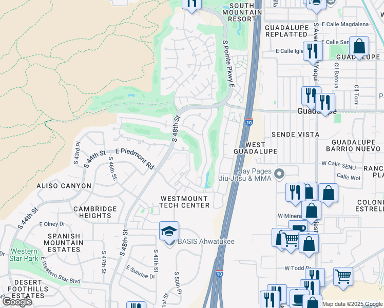 map of restaurants, bars, coffee shops, grocery stores, and more near 9437 South 50th Street in Phoenix