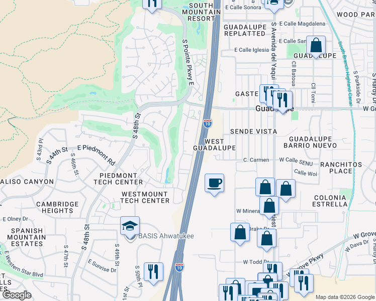 map of restaurants, bars, coffee shops, grocery stores, and more near 5102 East Piedmont Road in Phoenix
