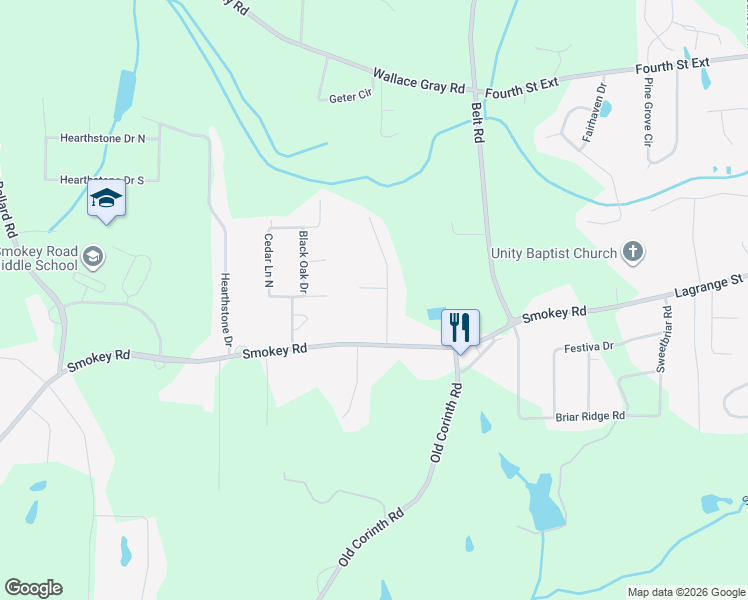 map of restaurants, bars, coffee shops, grocery stores, and more near 685 Smokey Road in Newnan