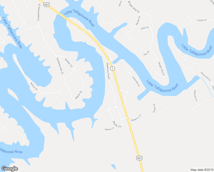 map of restaurants, bars, coffee shops, grocery stores, and more near 195 Laurel Drive in Wedowee