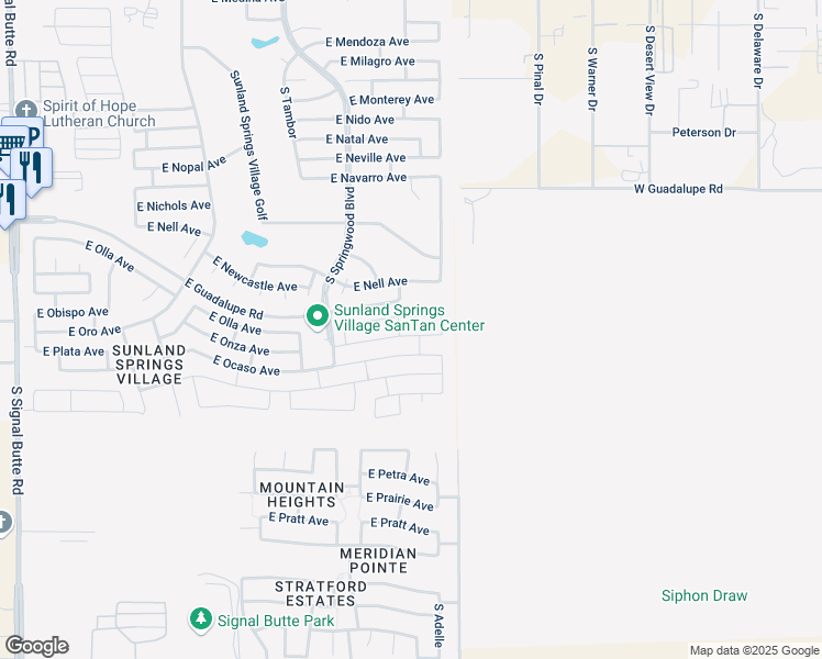map of restaurants, bars, coffee shops, grocery stores, and more near 11452 East Olla Avenue in Mesa