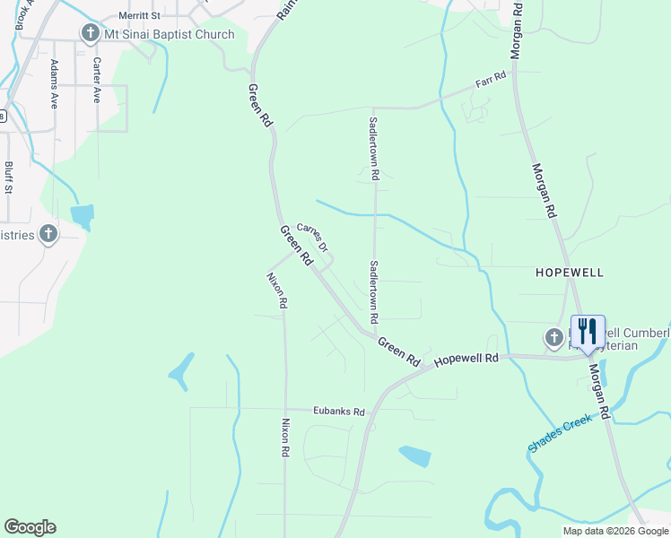 map of restaurants, bars, coffee shops, grocery stores, and more near 3527 Misty Hollow Drive in Bessemer