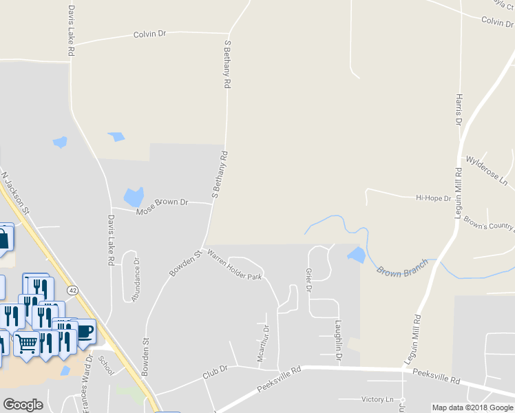 map of restaurants, bars, coffee shops, grocery stores, and more near 388 South Bethany Road in Locust Grove