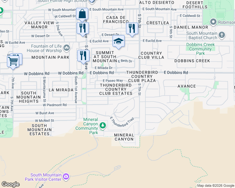 map of restaurants, bars, coffee shops, grocery stores, and more near 328 East Monte Way in Phoenix