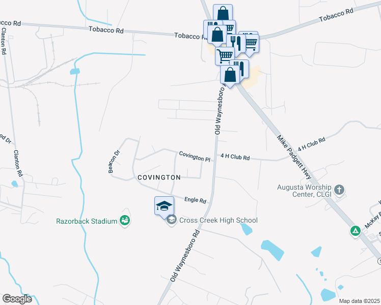 map of restaurants, bars, coffee shops, grocery stores, and more near 1813 Covington Place in Augusta