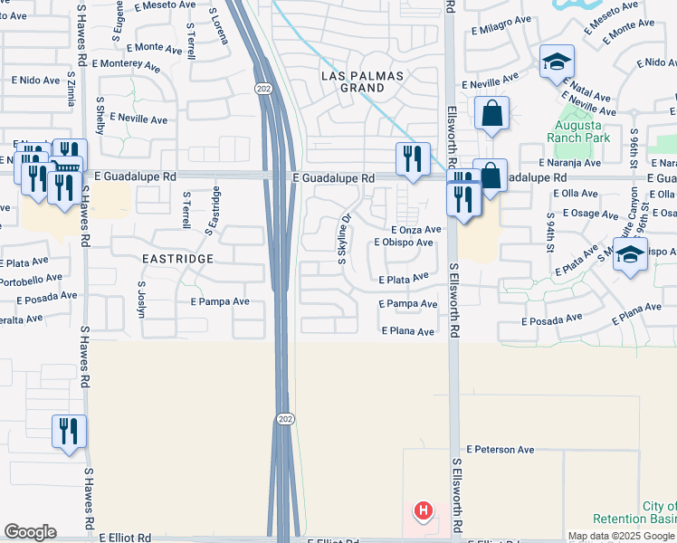 map of restaurants, bars, coffee shops, grocery stores, and more near 8914 East Oro Circle in Mesa