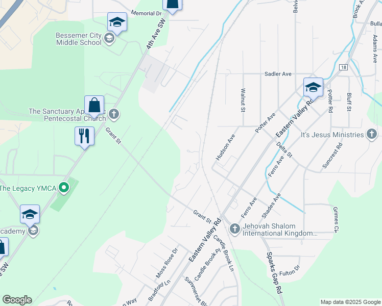 map of restaurants, bars, coffee shops, grocery stores, and more near 1199 Croyden Circle in Bessemer