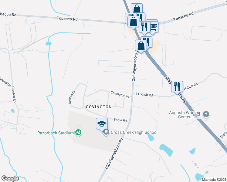 map of restaurants, bars, coffee shops, grocery stores, and more near 1823 Covington Place in Augusta