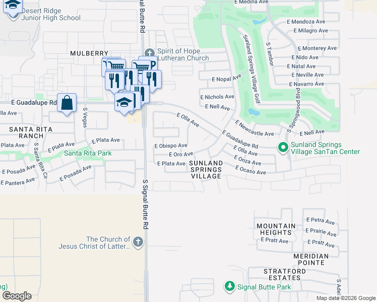 map of restaurants, bars, coffee shops, grocery stores, and more near 2865 South Berrywood in Mesa