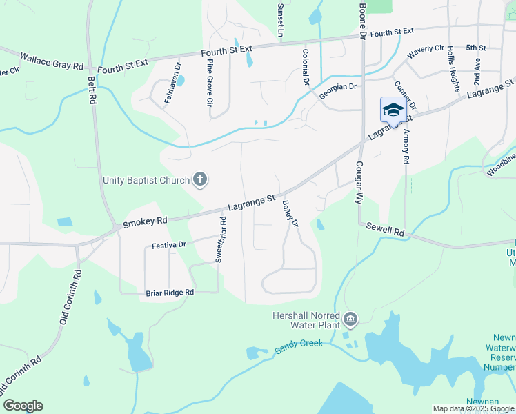 map of restaurants, bars, coffee shops, grocery stores, and more near 63 Autumn Lane in Newnan