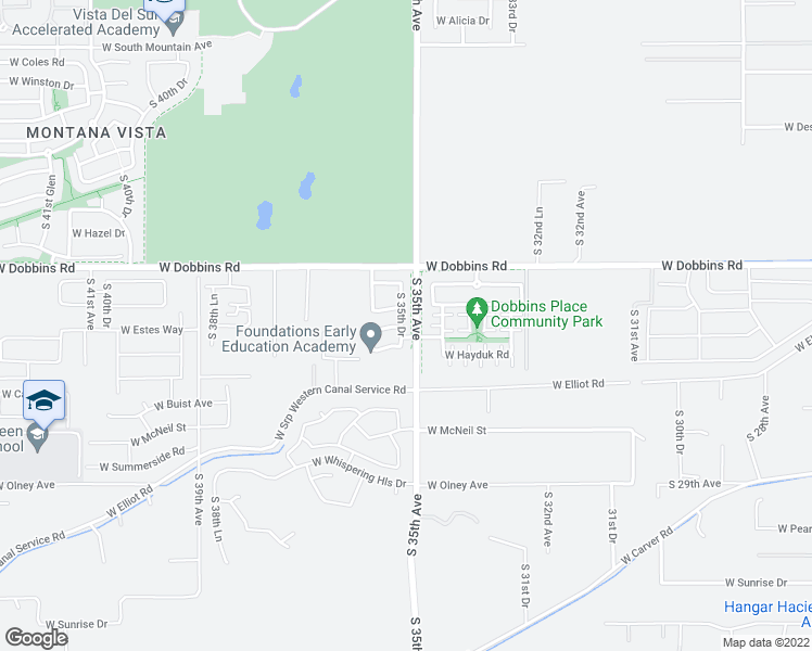map of restaurants, bars, coffee shops, grocery stores, and more near 9407 South 35th Drive in Phoenix