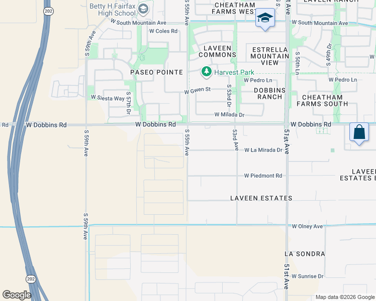 map of restaurants, bars, coffee shops, grocery stores, and more near 9401 South 55th Avenue in Maricopa County