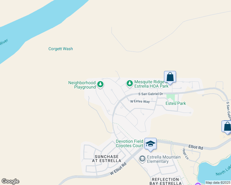 map of restaurants, bars, coffee shops, grocery stores, and more near 18484 West Piedmont Road in Goodyear