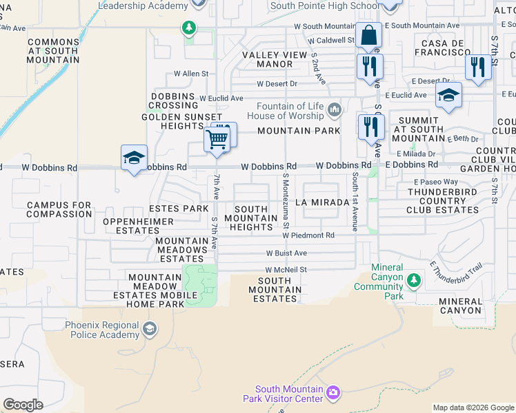 map of restaurants, bars, coffee shops, grocery stores, and more near 9245 South 4th Avenue in Phoenix