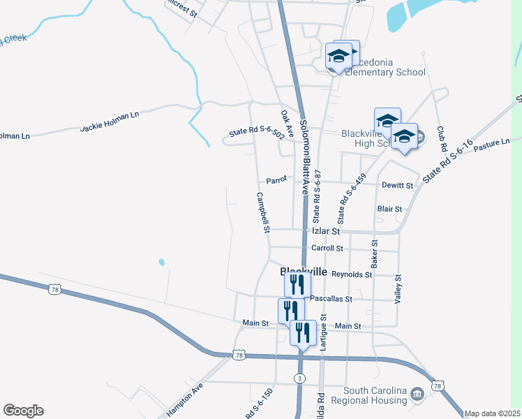 map of restaurants, bars, coffee shops, grocery stores, and more near 500-614 Campbell Street in Blackville