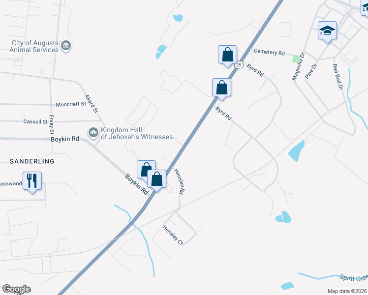 map of restaurants, bars, coffee shops, grocery stores, and more near 3720 Peach Orchard Road in Augusta