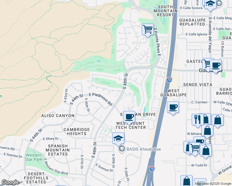 map of restaurants, bars, coffee shops, grocery stores, and more near 4718 East Monte Way in Phoenix