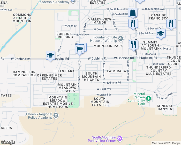 map of restaurants, bars, coffee shops, grocery stores, and more near 510 West La Mirada Drive in Phoenix