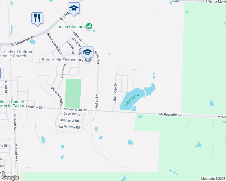 map of restaurants, bars, coffee shops, grocery stores, and more near 3007 Lake Ridge Drive in Sanger