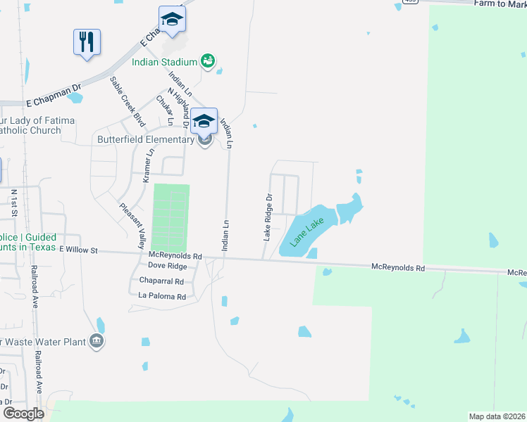 map of restaurants, bars, coffee shops, grocery stores, and more near 3007 Lake Ridge Drive in Sanger