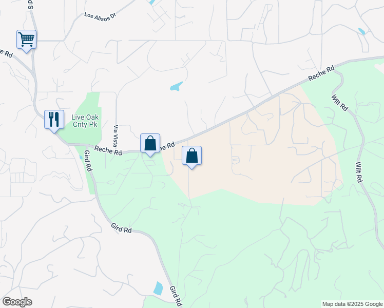 map of restaurants, bars, coffee shops, grocery stores, and more near 3129 Reche Road in Fallbrook