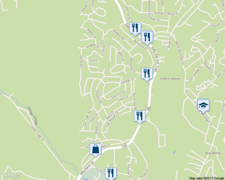 map of restaurants, bars, coffee shops, grocery stores, and more near 211 Hidalgo St in Ruidoso