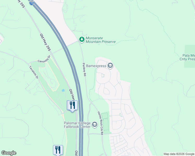 map of restaurants, bars, coffee shops, grocery stores, and more near 284 Pantaneiro Place in Fallbrook