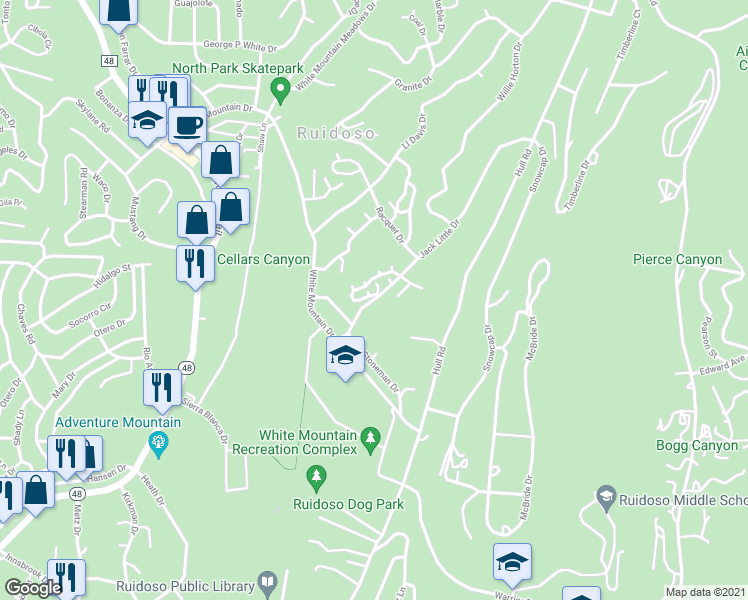 map of restaurants, bars, coffee shops, grocery stores, and more near 116 Jack Little Drive in Ruidoso