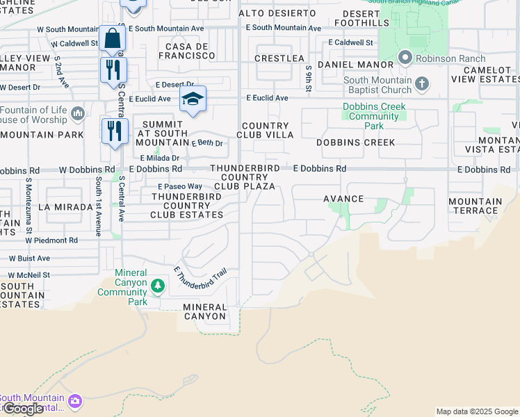 map of restaurants, bars, coffee shops, grocery stores, and more near 717 East Hopi Trail in Phoenix