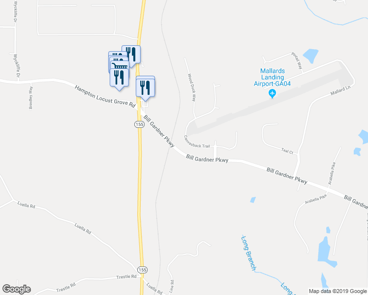 map of restaurants, bars, coffee shops, grocery stores, and more near 320 Canvasback Trail in Locust Grove