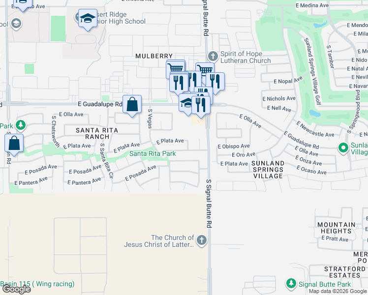 map of restaurants, bars, coffee shops, grocery stores, and more near 2949 South Tobin in Mesa