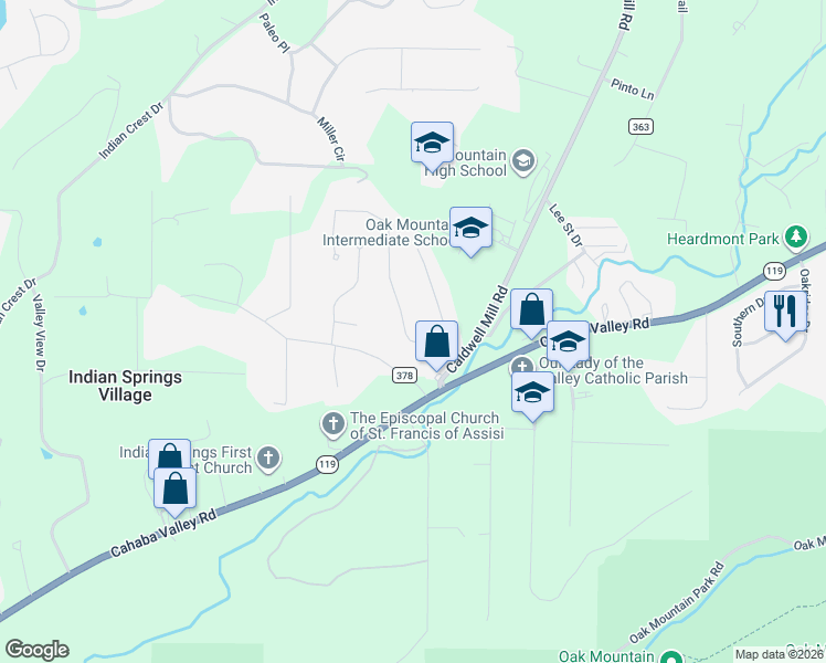 map of restaurants, bars, coffee shops, grocery stores, and more near 538 Caldwell Mill Circle in Birmingham