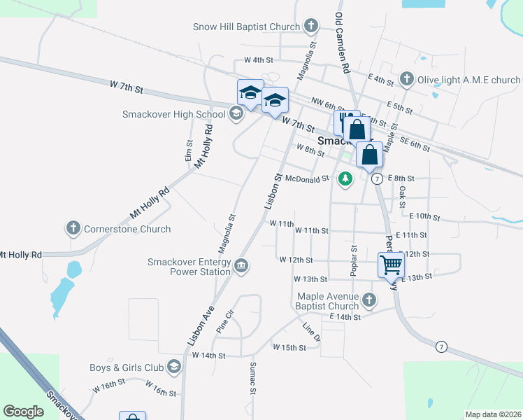 map of restaurants, bars, coffee shops, grocery stores, and more near 922 Lisbon Street in Smackover