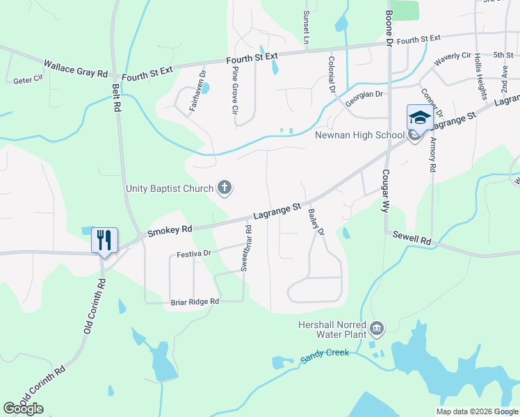 map of restaurants, bars, coffee shops, grocery stores, and more near 259 Lagrange Street in Newnan
