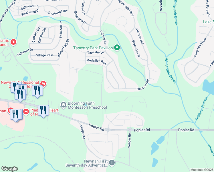 map of restaurants, bars, coffee shops, grocery stores, and more near 11 Winter Lane in Newnan