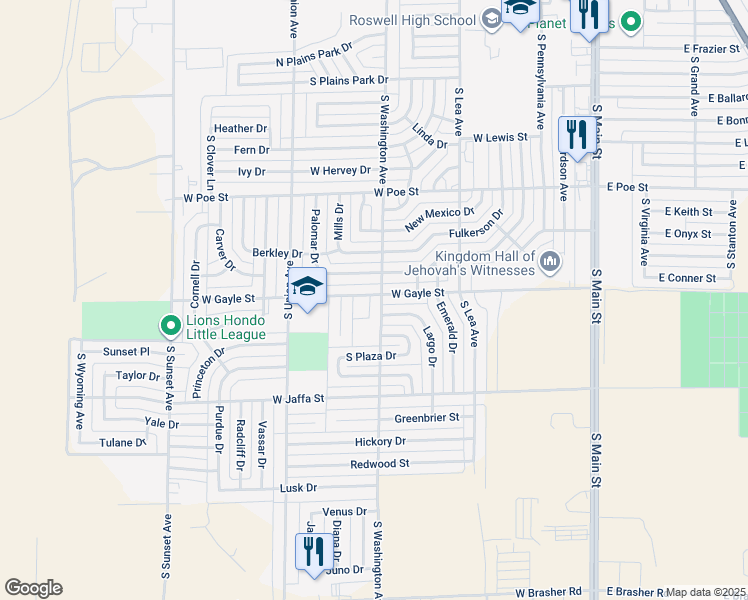 map of restaurants, bars, coffee shops, grocery stores, and more near 2700 South Washington Avenue in Roswell