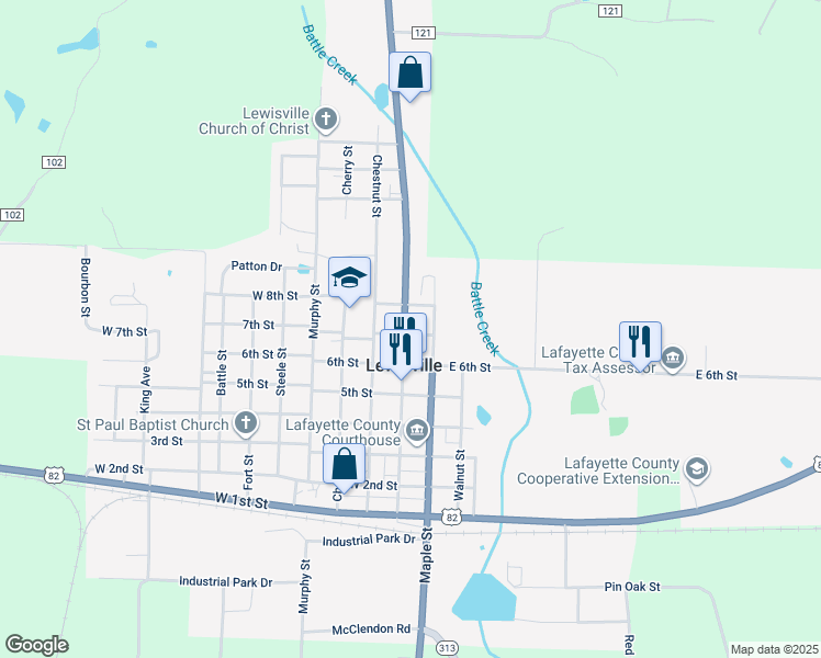 map of restaurants, bars, coffee shops, grocery stores, and more near 708 Spruce Street in Lewisville
